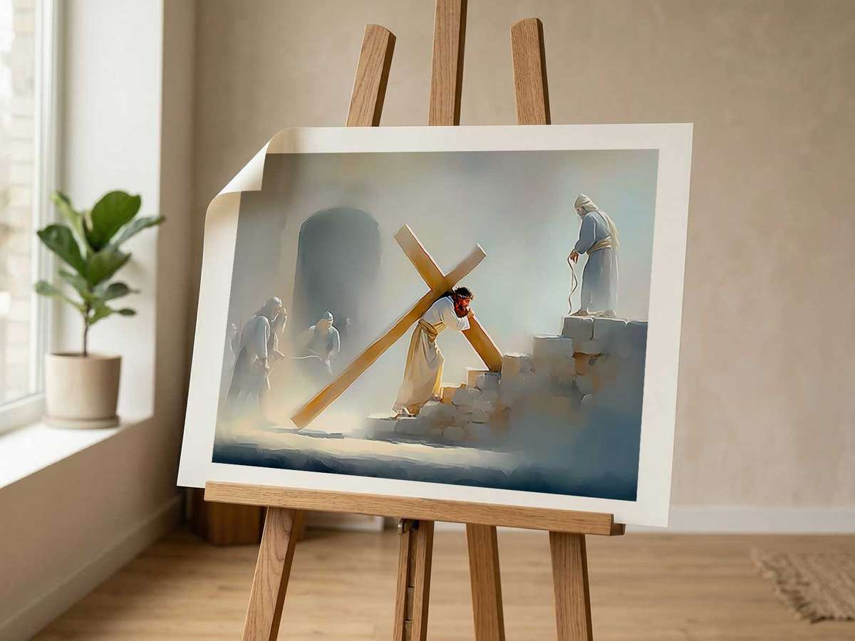Art of Jesus on the Cross wall art combining reverent composition with peaceful visual balance in a timeless composition