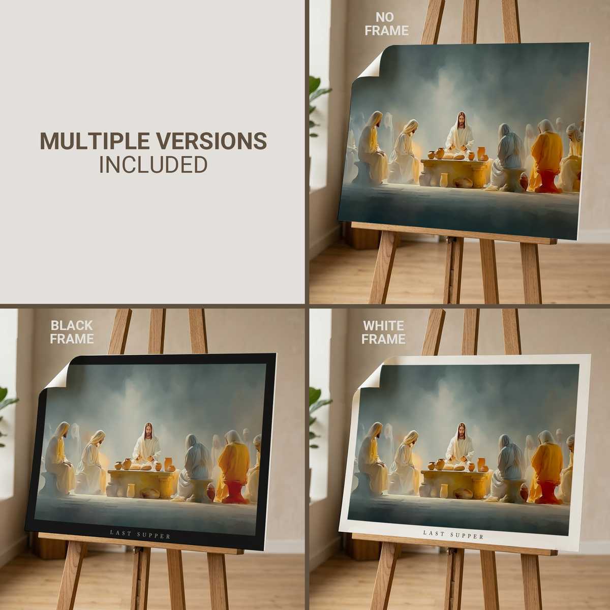 Warm-toned depiction of the Last Supper focused on Jesus at the table, showing intimate gestures and shared bread