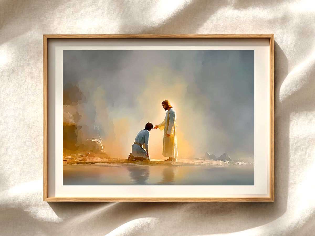 Christ Deliverance Silhouette Christian wall art displayed as a peaceful framed print