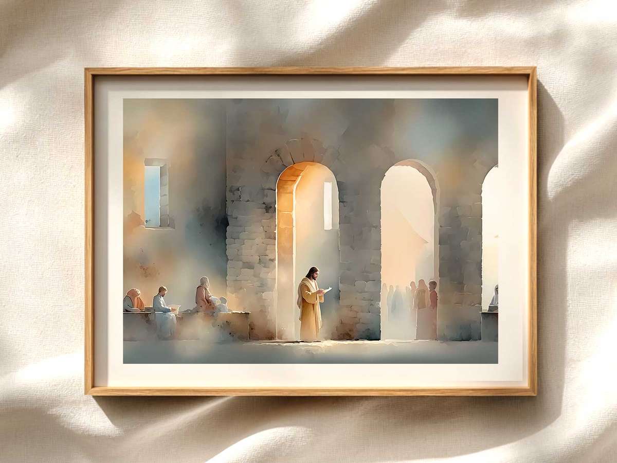 Nazareth Revelation Line Drawing for Prayer Corner Christian wall art displayed as a peaceful framed print
