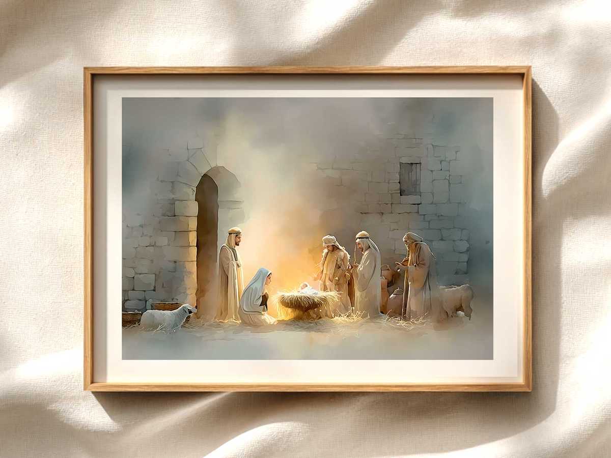 Magi Adoration on Classical Canvas Christian wall art displayed as a peaceful framed print