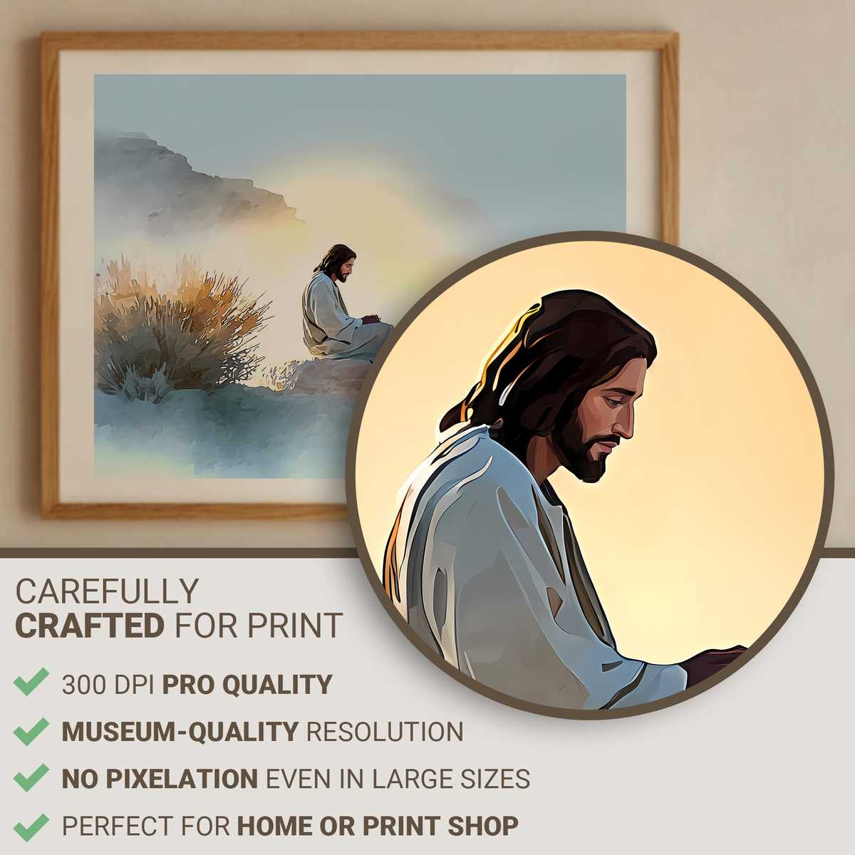 Silhouette of Christ standing on a rocky ridge at dawn, evoking quiet resolve in the wilderness