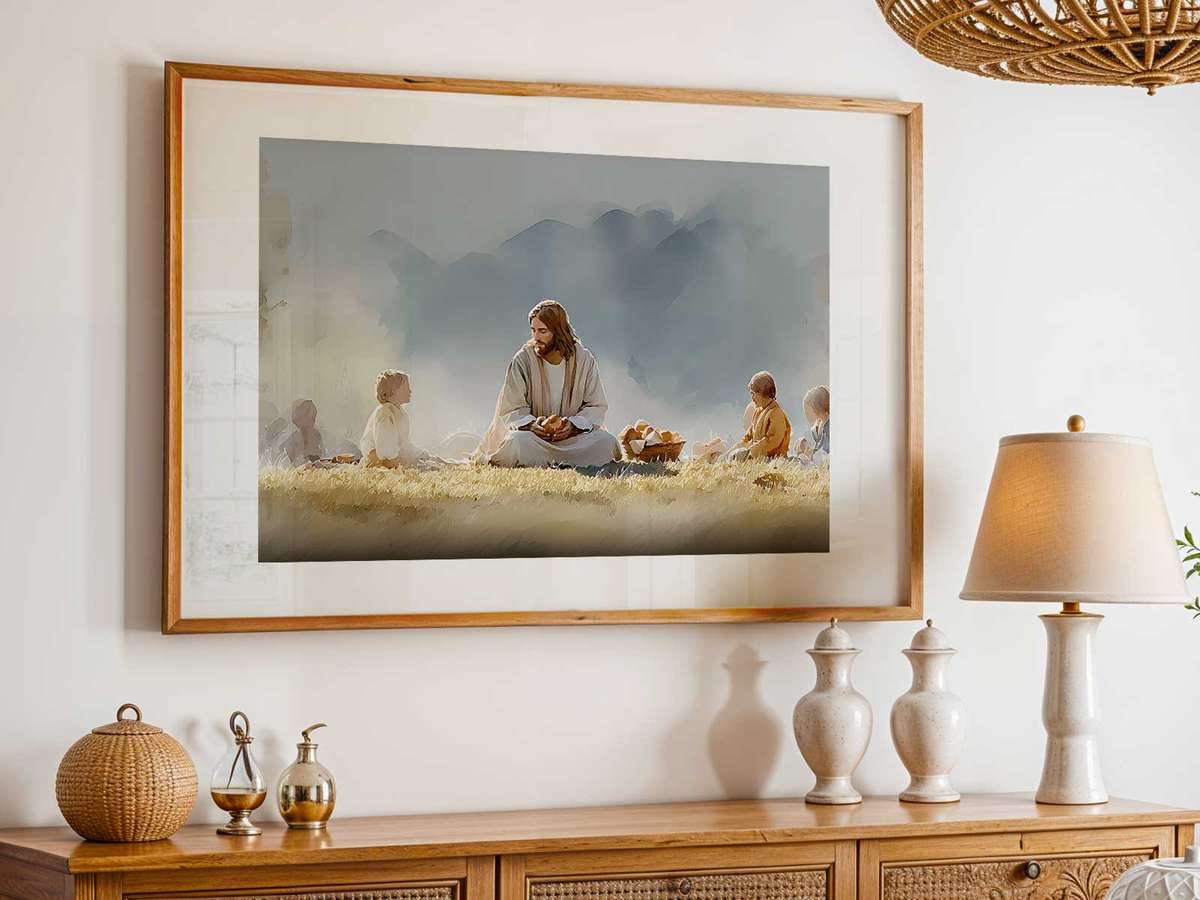 Christian shown in a stylized composition showcasing symbolic imagery and devotional detail