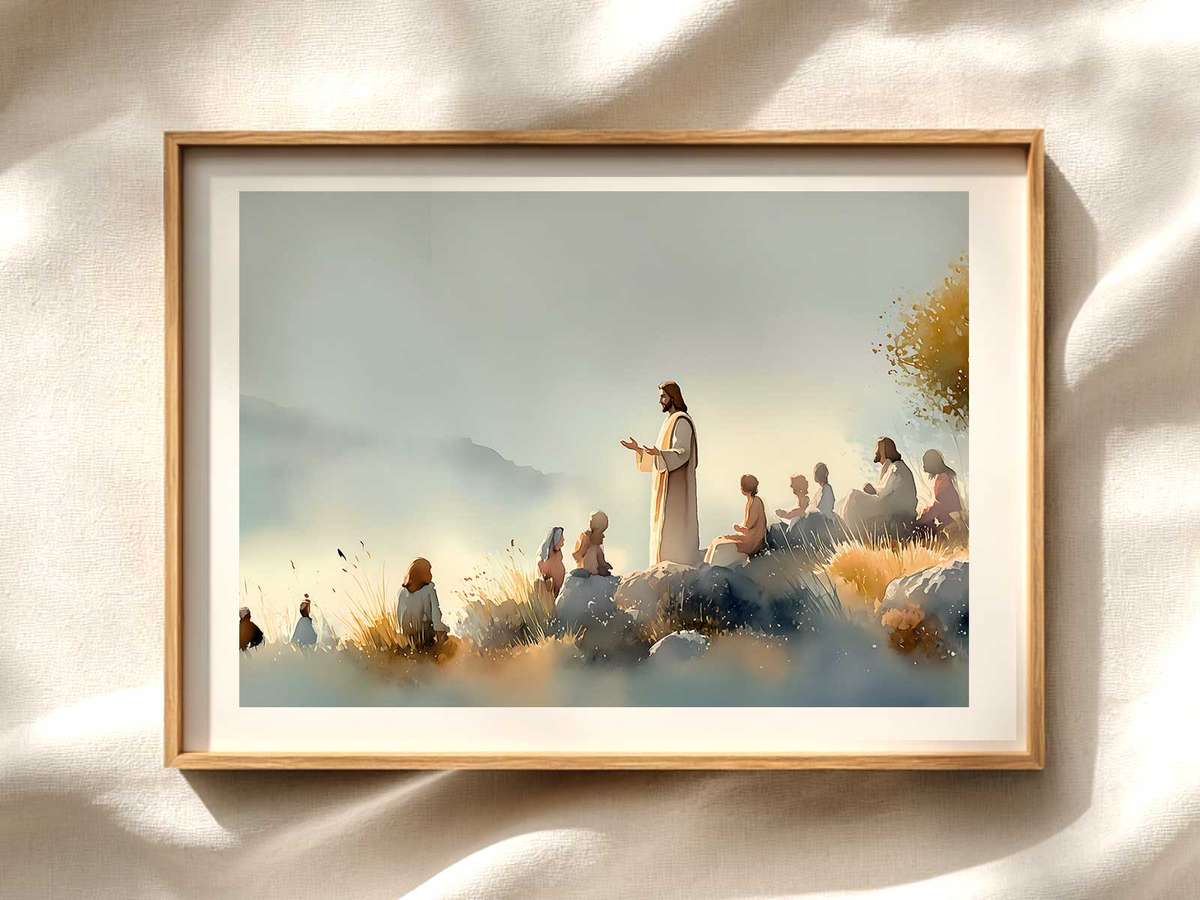Matthew 5:14 framed wall art for daily light Christian wall art displayed as a peaceful framed print