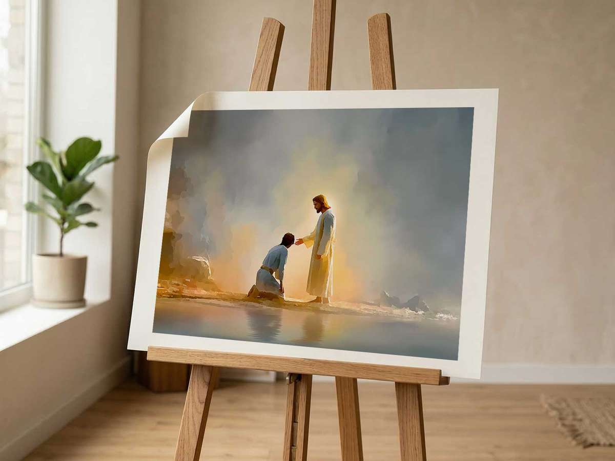 Artistic view of Drawings of Jesus Christ showing reverent composition with peaceful visual balance inspired by sobriety of line for the scene of deliverance for living room decor