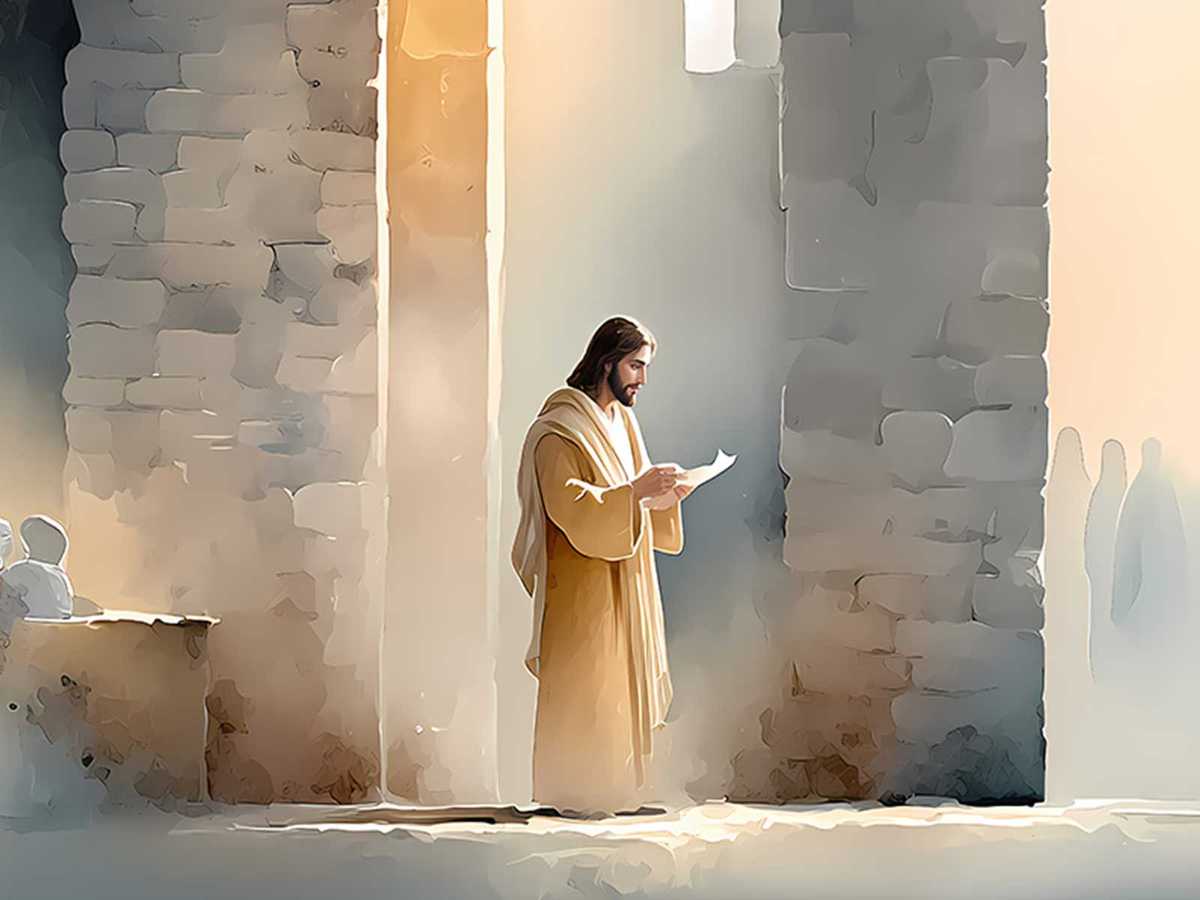 Simple portrait of Jesus facing forward with calm, restrained features to encourage contemplation