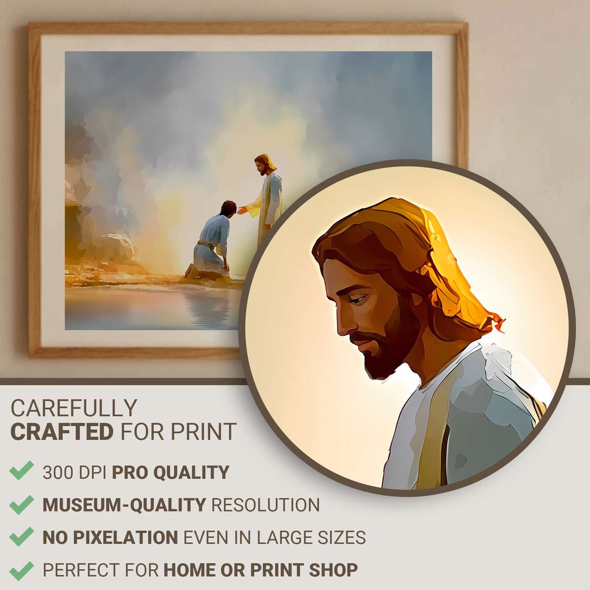 Christ standing firm beside the healed man, gesturing toward the departing demons with the surrounding landscape of the…