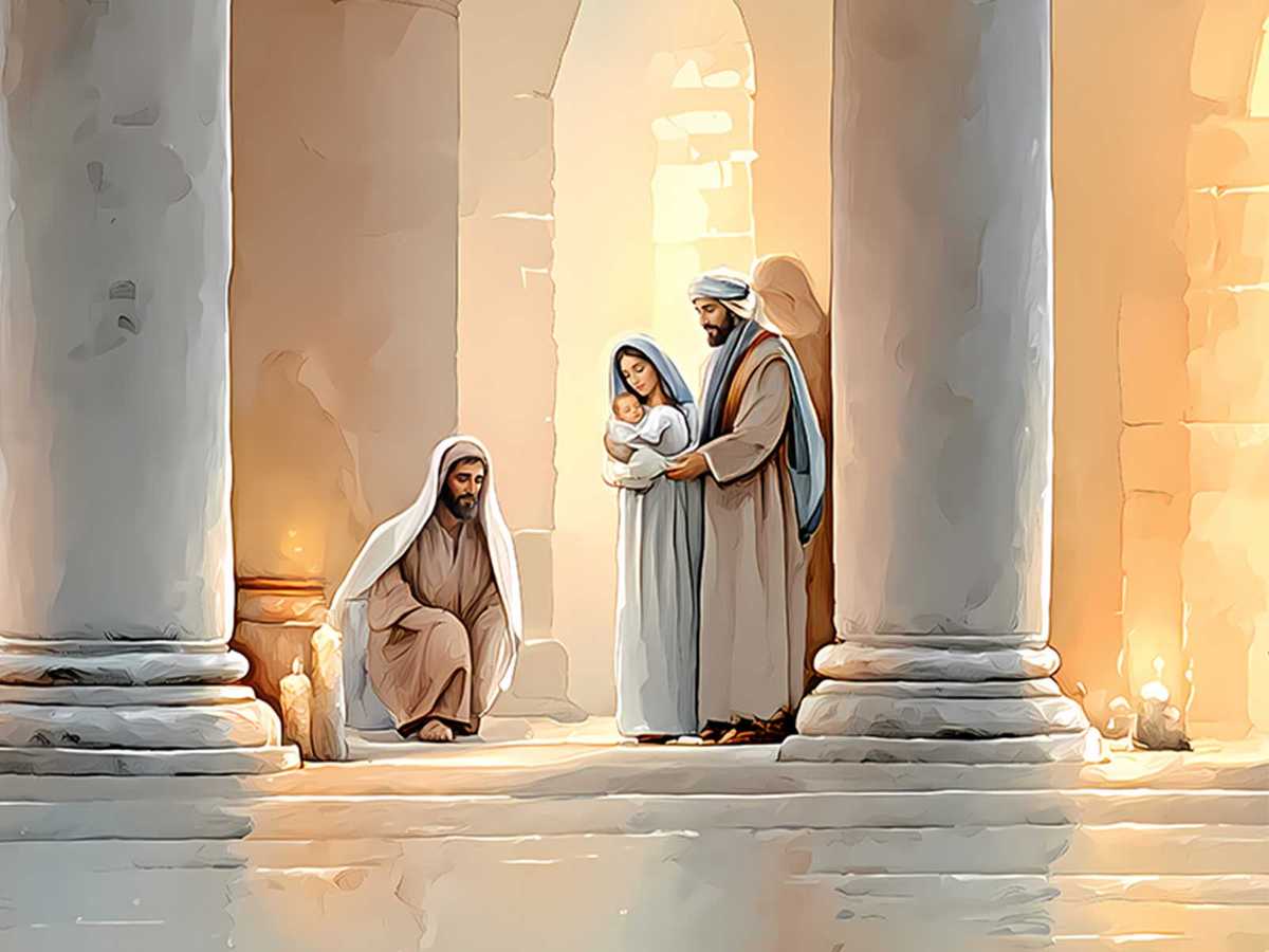 Close-up of the Christ child's face showing calm wisdom and focused gaze during discussion with temple teachers