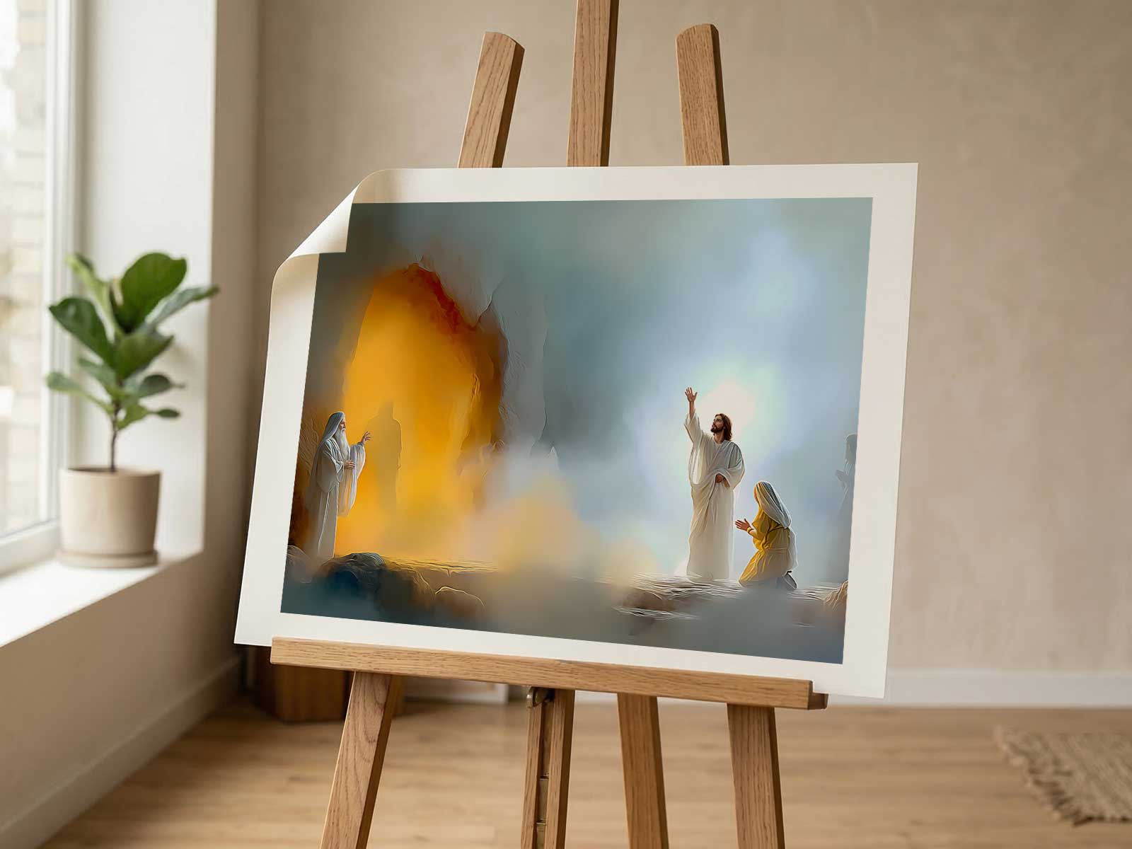 Balanced composition of Christ and Lazarus highlighting the scene's sacred hierarchy