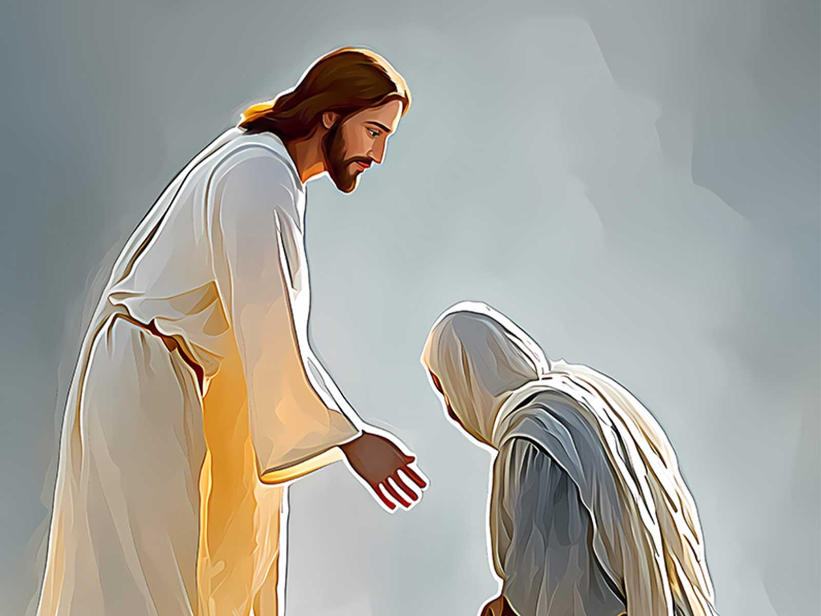Soft pastel illustration of the leper's healing arranged in a cozy prayer nook with cushions and soft light