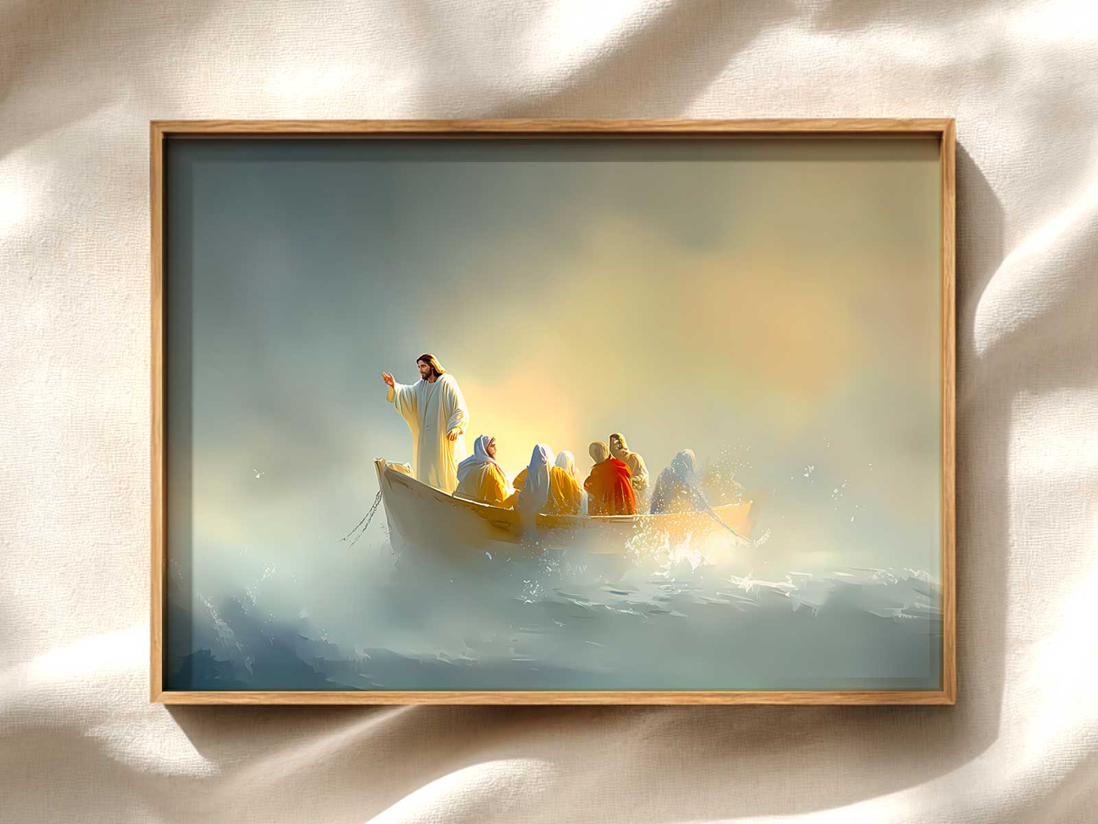 Detail of brushwork and texture in the waves and clouds of the stilled storm painting
