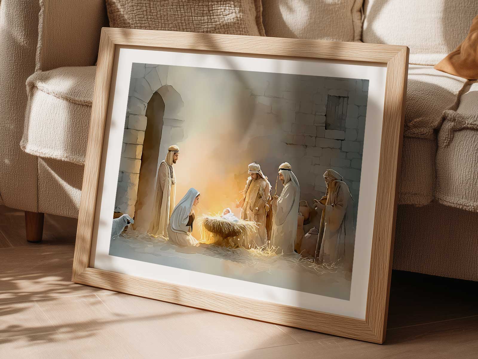 Textured canvas surface of the Magi adoration that invites quiet contemplation and a sense of spiritual continuity