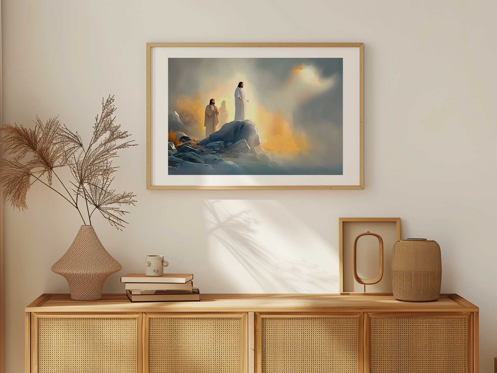 The three disciples reacting with wonder and reverence as Christ appears glorified