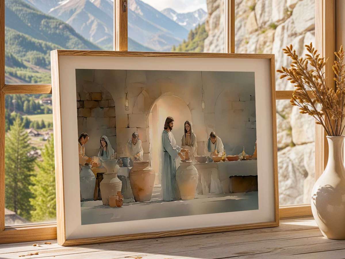 Expressive artwork of Wedding at Cana created for bedroom decor
