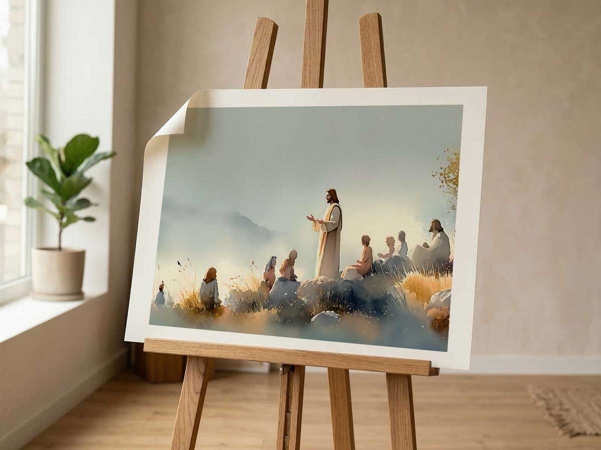 Decorative wall art centered on Why the Sermon on the Mount Makes Gentle with a refined atmosphere