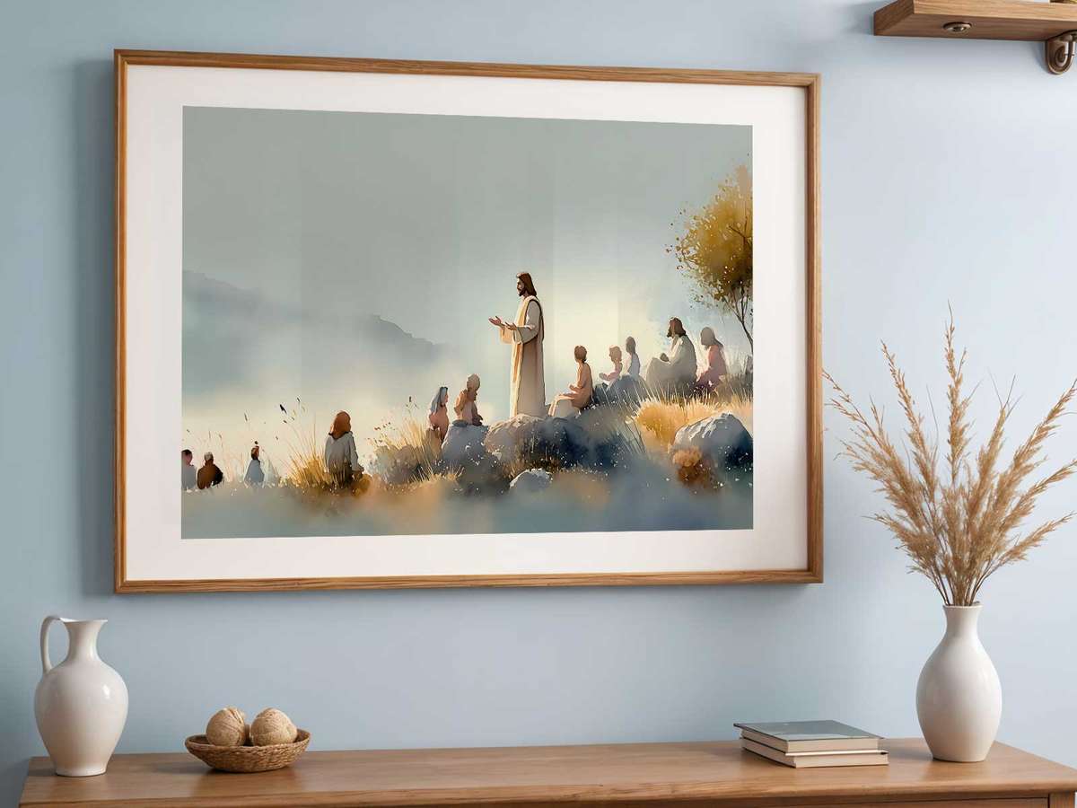 Why the Sermon on the Mount Makes Gentle wall art showcasing distinctive subject detail with an artistic atmosphere and a expressive visual character